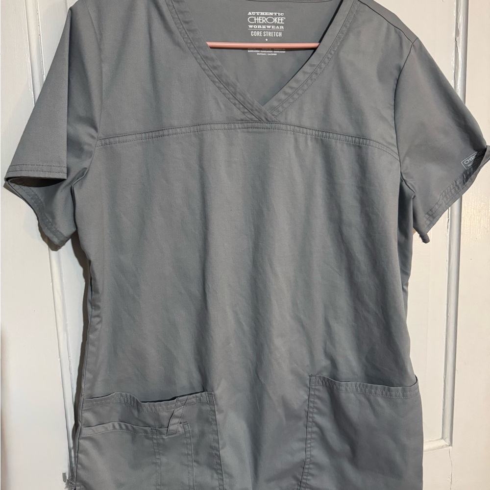Cherokee Core Stretch Gray Scrub Top